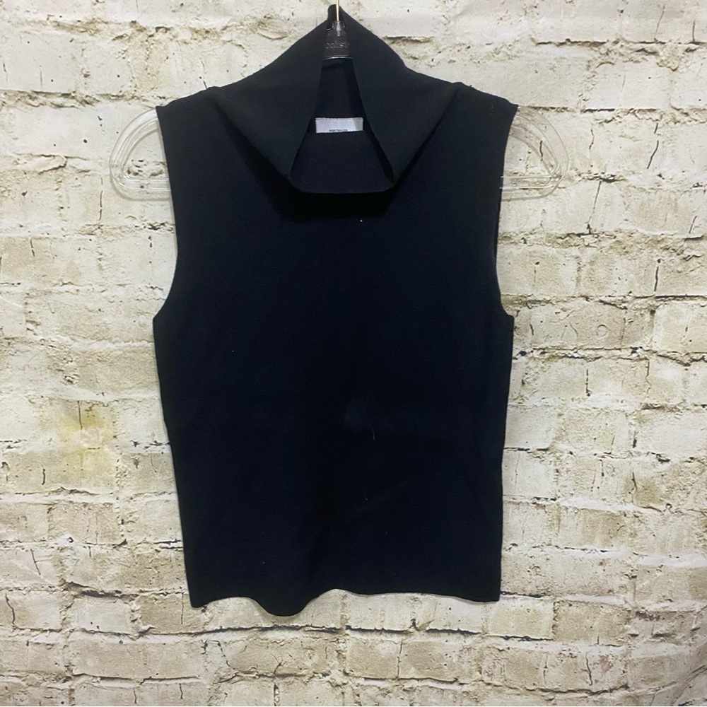 Ann Taylor LOFT‎ Black Ribbed Stretch Mock Neck Sleeveless Top